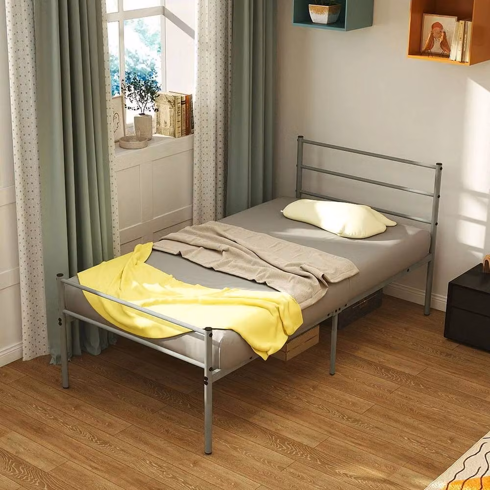 SPETLEK Single Size Metal Bed Frame with Footboard in Silver, W/D/H: 90 x 200 cm – 3