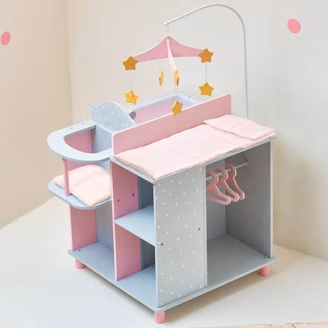 Teamson Kids Wooden Baby Doll Changing Station with Storage in Grey