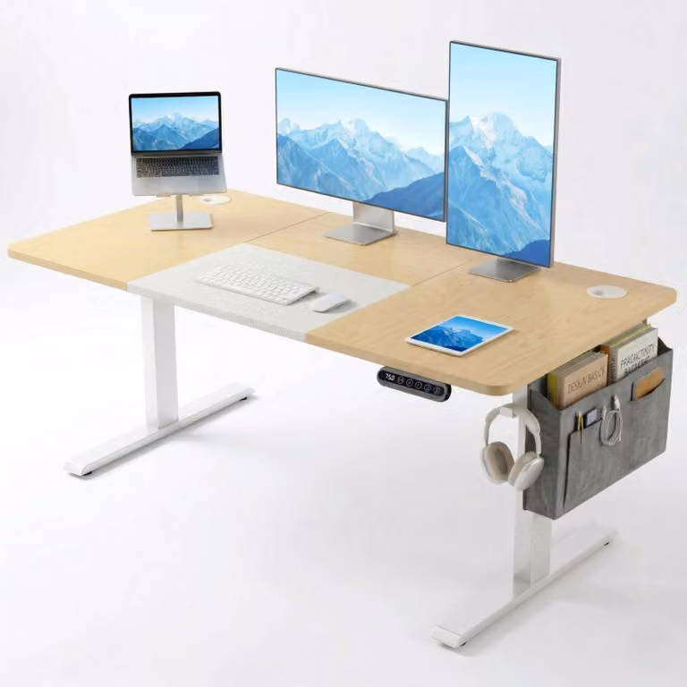 DHS Pine Electric Standing Desk in White, W/D/H: 140 x 60 x 72 cm