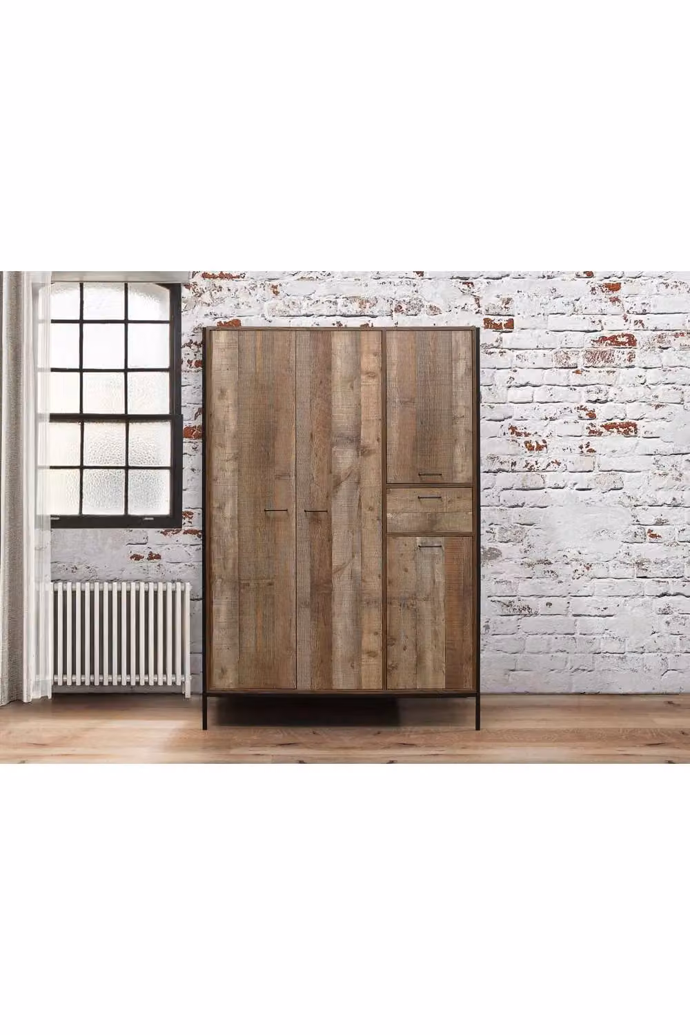 Birlea Urban Rustic 4 Door Wardrobe with Integrated Drawer in Brown and Black – 2