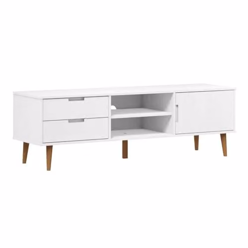 vidaXL MOLDE TV Cabinet in White Solid Pine Wood, W: 158 cm, D: 40 cm, H: 49 cm