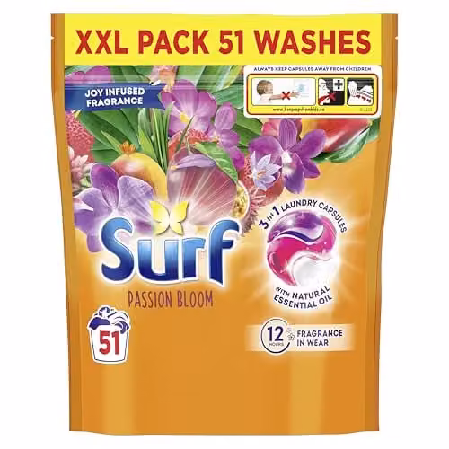 Surf 3 in 1 Passion Bloom Laundry Detergent Capsules with Natural Essential Oil, 51 Washes