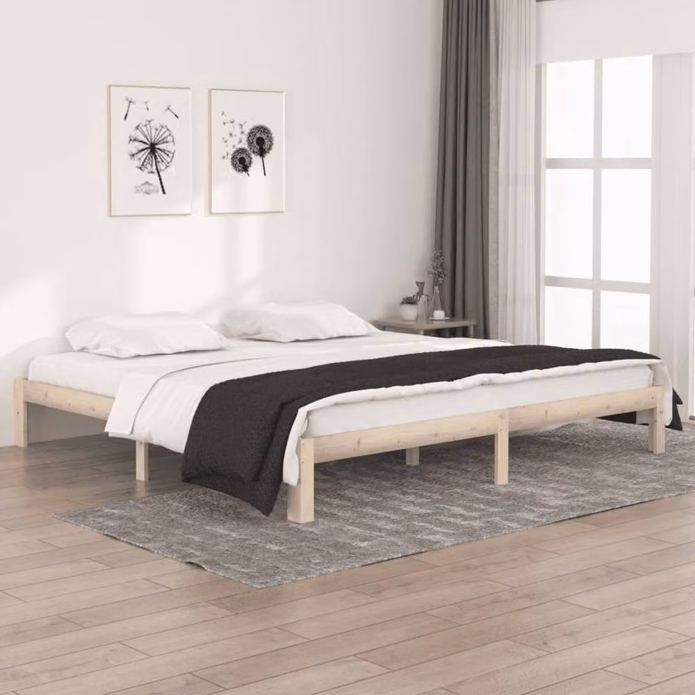 Berkfield Home Solid Wood Pine Bed Frame in Beige, 200 x 200 cm – 2