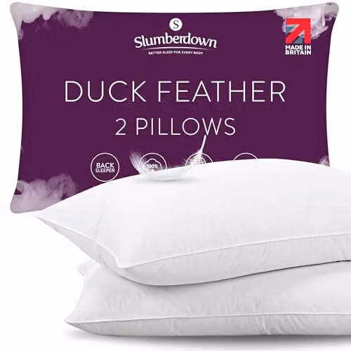 Slumberdown 2 Pack Medium Support Duck Feather Pillows in White, W: 74 cm, H: 48 cm – 3