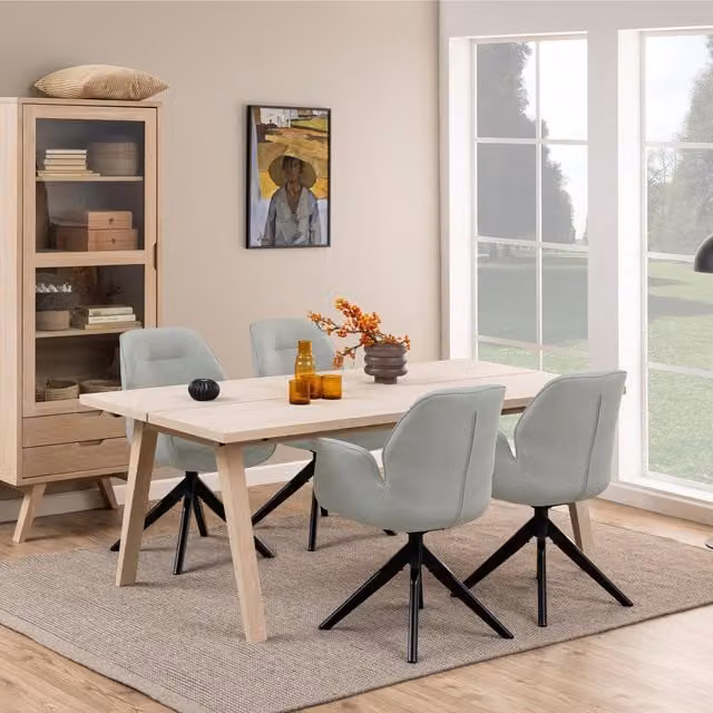 Furniture To Go Scandinavian Extendable Rectangular Dining Table in White Oak and Beige