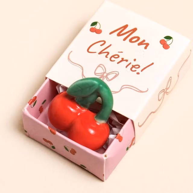 Lisa Angel Red and Pink Ceramic Cherry Matchbox Token