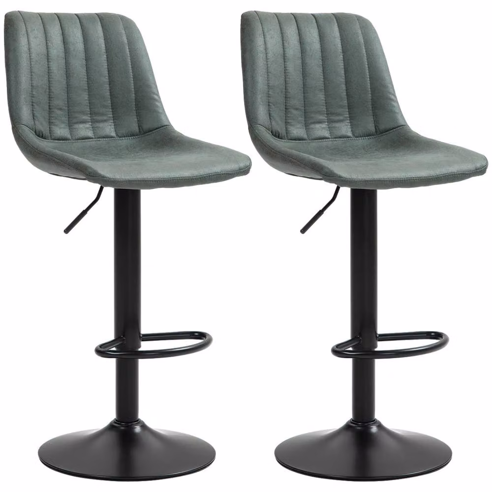 Wyld Haus Set of 2 Retro Tub Style Bar Stools in Green Microfibre Fabric with Metal Legs – 2
