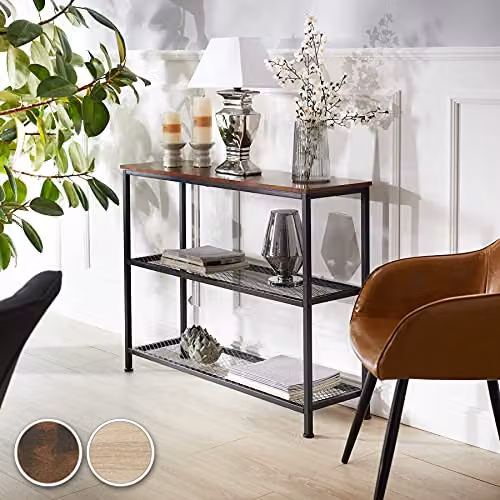 tectake Bristol Industrial Style Console Table with 2 Wire Shelves in Oak Brown, W/D/H: 81 x 30 x 30 cm – 2