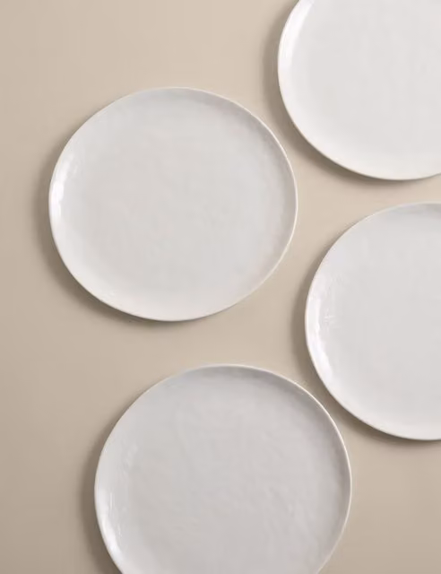 M&S Set of 4 White Ceramic Artisan Dinner Plates for Adults