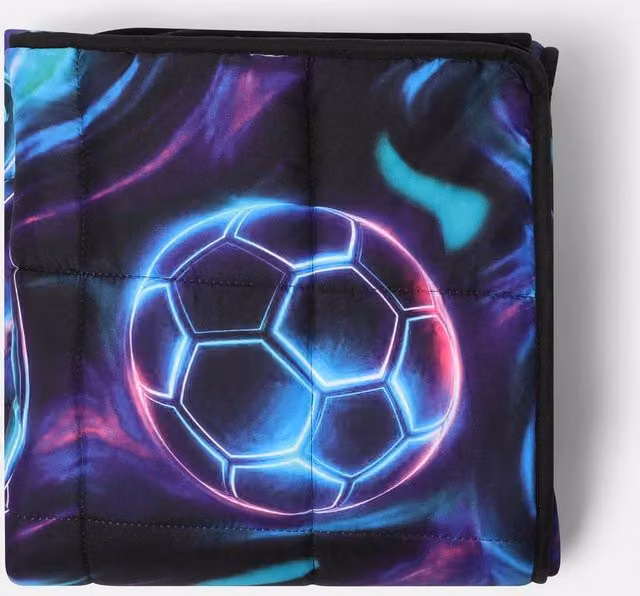 OHS Kids Football Gaming Print Teddy Fleece 3kg Weighted Blanket in Black, W: 100 cm, D: 150 cm