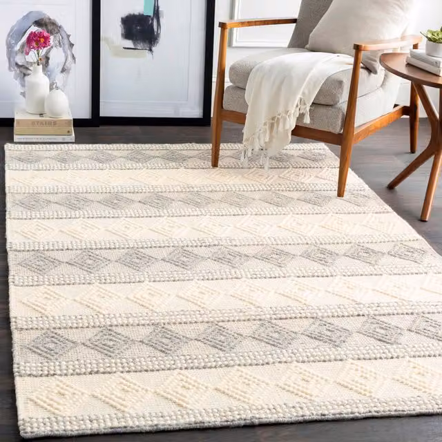 Livabliss Hygge Hand Woven Wool Cottage Rug in Grey, W: 150 cm, D: 230 cm