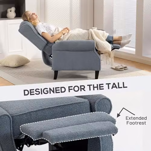 HOMCOM Grey Fabric Push Back Recliner Armchair with Metal Frame – 5