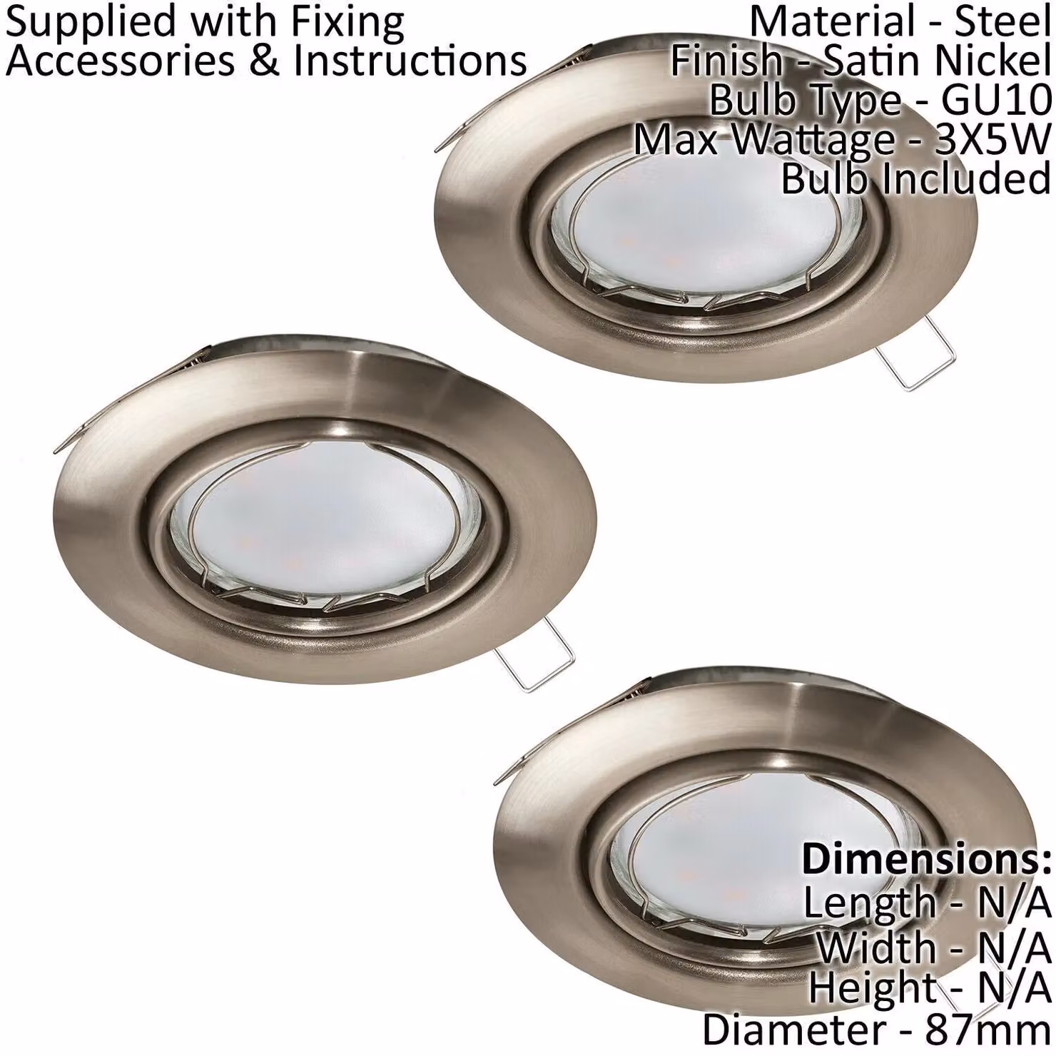 Loops Satin Nickel Steel Flush Ceiling Downlight with 3x 5W GU10 Bulbs, Silver – 2