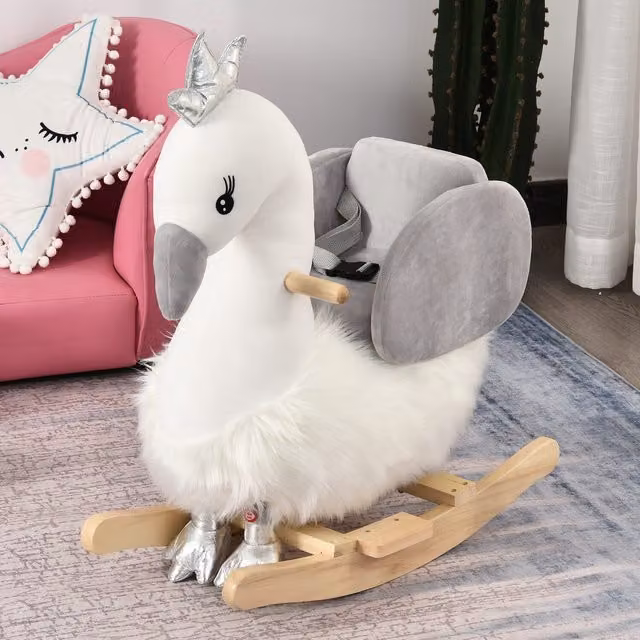 HOMCOM Kids Ride On Rocking Swan in White