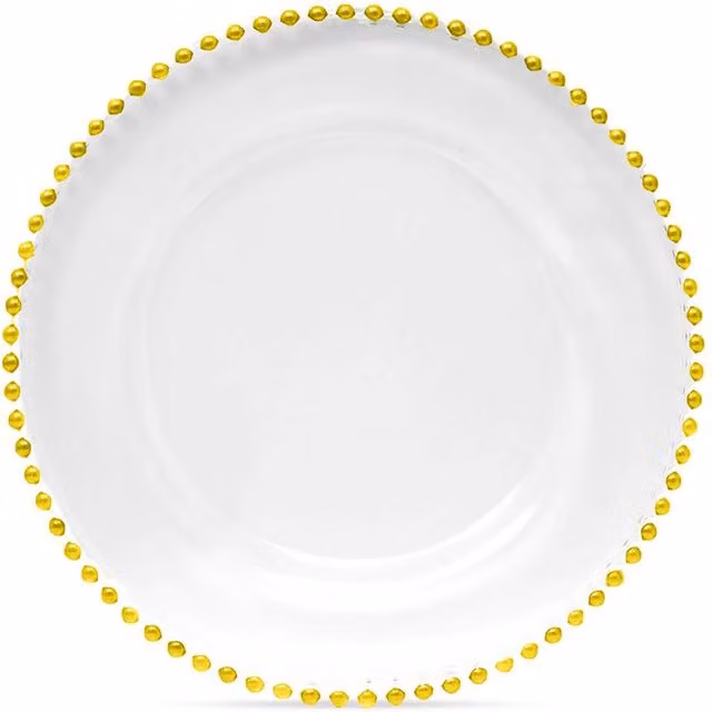 Neel Blue Set of 6 Glass Charger Plates with Gold Beaded Design, Diameter: 33 cm – 1