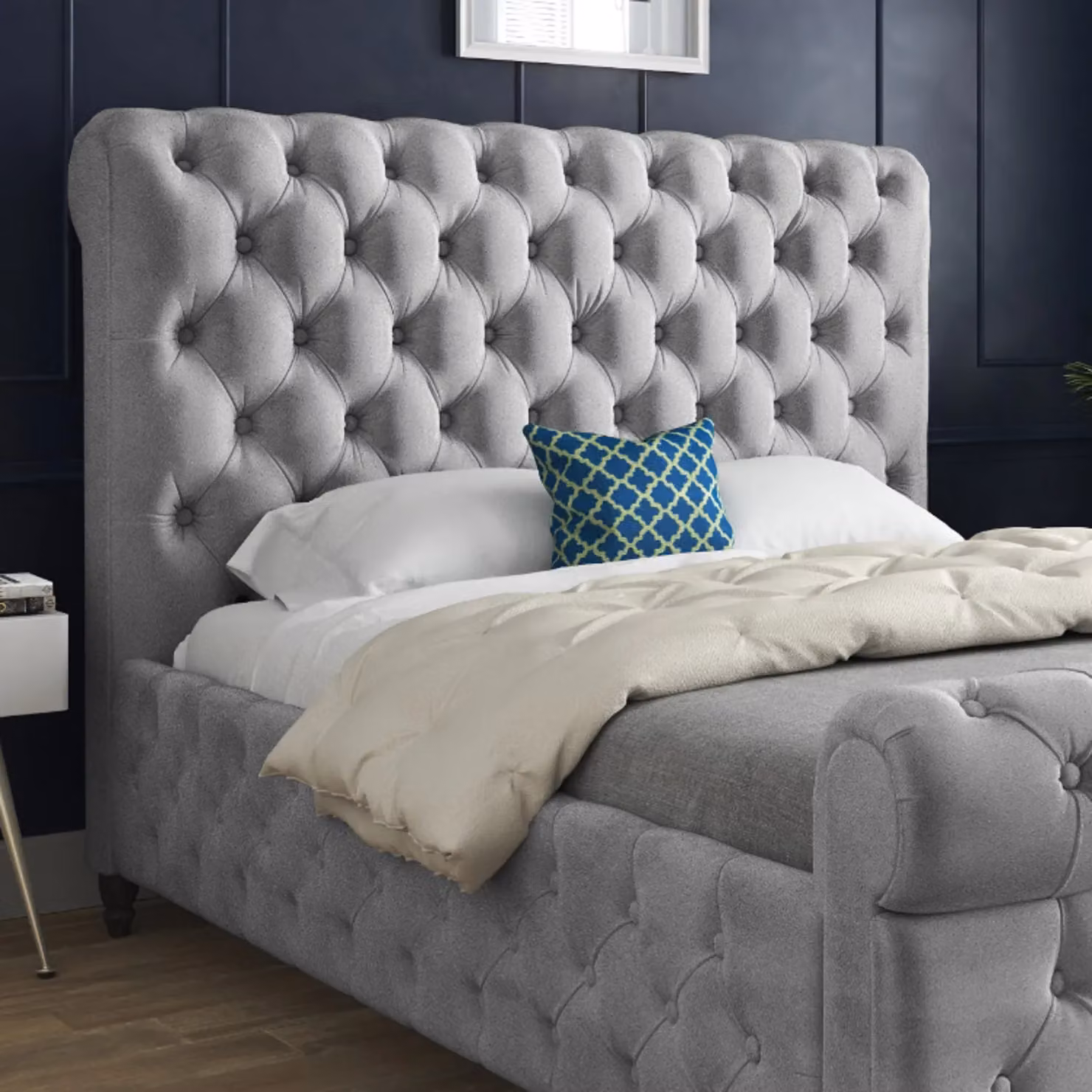 KDMD Savana Sleigh Upholstered Soft Velvet Bed Frame in Grey, Super King, W/D/H: 200 x 189 x 119 cm – 2