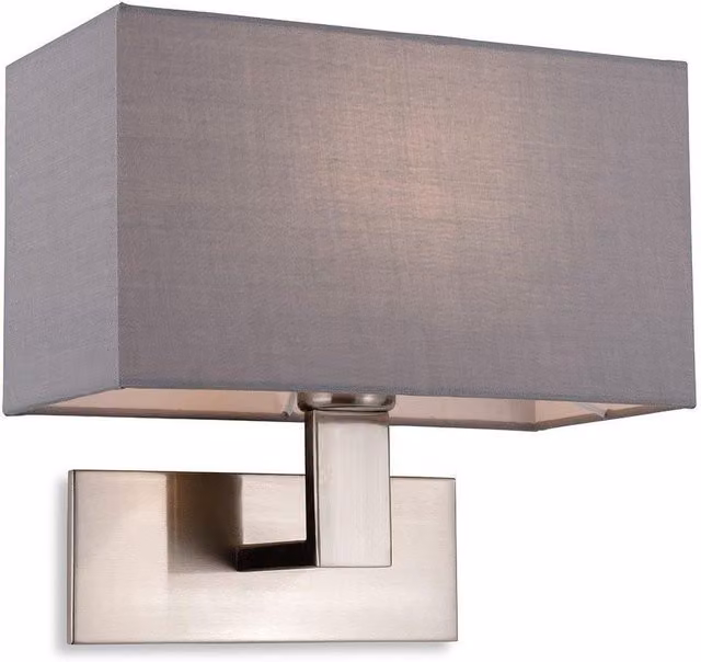 Netlighting Raffles Wall Lamp in Brushed Silver with Grey Rectangular Fabric Shade
