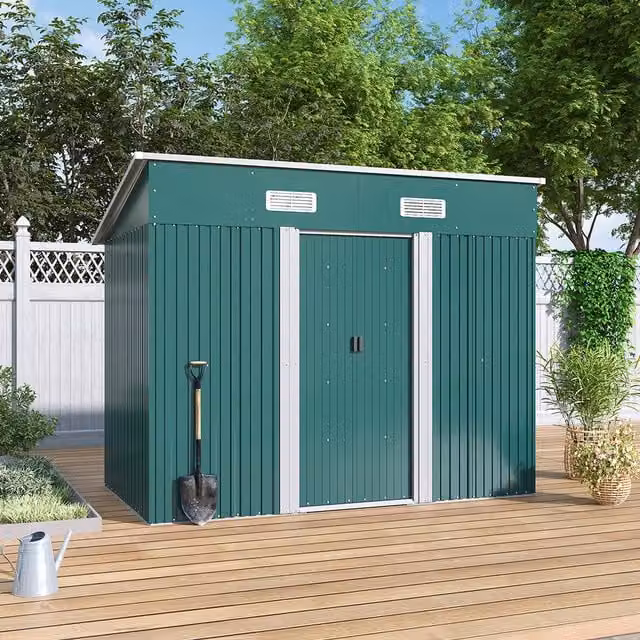Lifeideas Pent Roof Metal Garden Shed in Dark Green