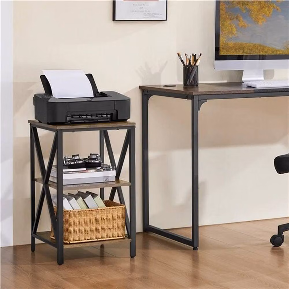 KORVIXA 3 Tier Industrial Bedside Table in Brown, W/D/H: 39.5 x 39.5 x 62 cm – 4
