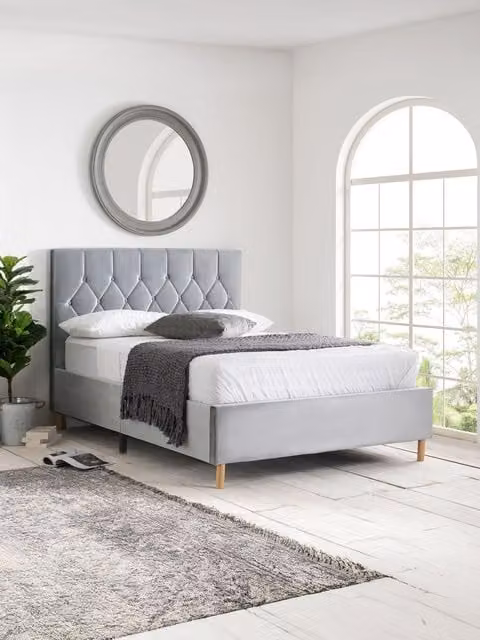 Birlea Loxley Upholstered Velvet Bed in Grey, W/D/H: 140 x 200 cm – 1