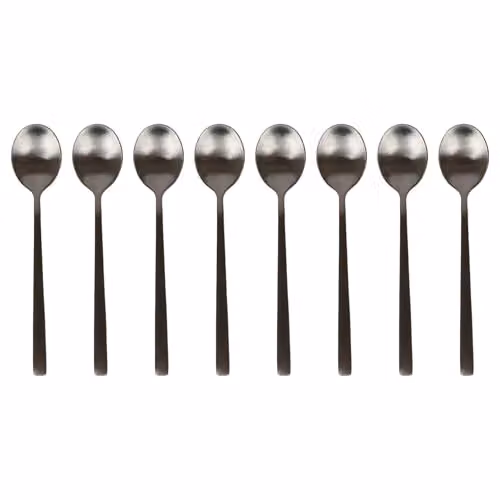 Argon Tableware 8-Piece Stainless Steel Teaspoons in Matte Black Finish, 14.5 cm