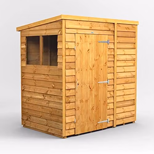 Powersheds Premium Pent Overlap Wooden Shed in Brown with Window and Floor, W/D/H: 202.8 x 130.8 x 130.8 cm