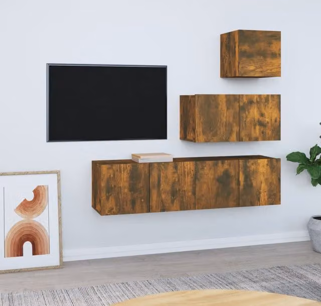 Berkfield Home 4 Piece Smoked Oak TV Cabinet Set in Brown – 1