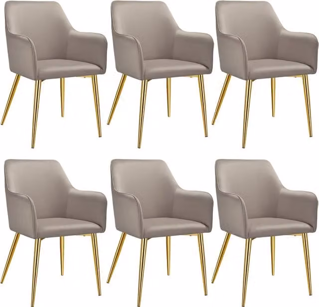 TECTAKE Modern Velvet Look Dining Chair with Armrests in Beige and Grey