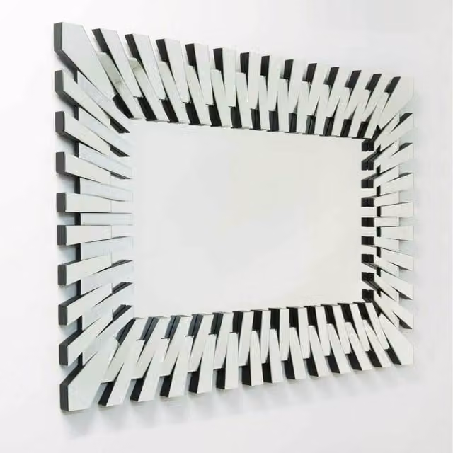 MirrorOutlet Sunburst Stylised Decorative Glass Wall Mirror in Silver, W/D/H: 120 x 80 x 80 cm
