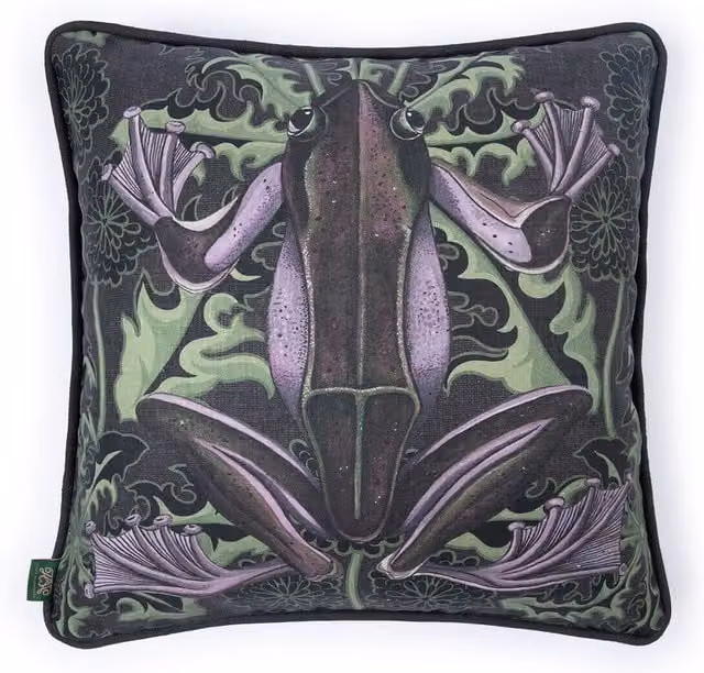 House of Hackney Taraxa Amphibia Hemp Medium Square Cushion, Black and Multicolour, W/D/H: 45 x 45 x 45 cm
