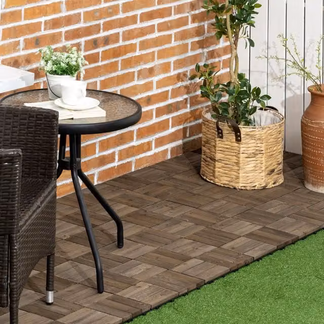 Outsunny 27 Piece Wooden Interlocking Decking Tiles in Charcoal Grey