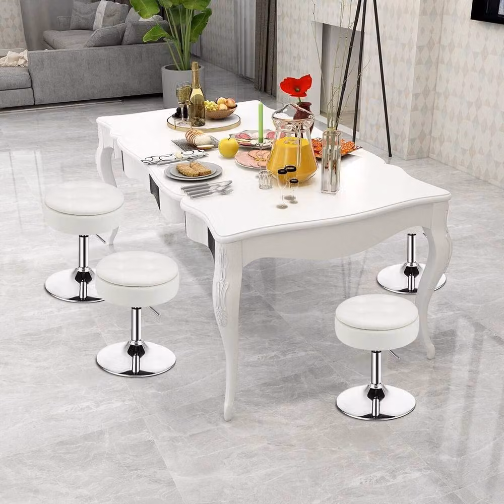 VOGREX White Tufted Swivel Adjustable Bar Stool with Storage Lid – 3
