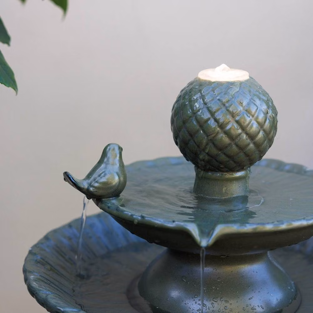 Primrose Perchnig Bothwell Birds 3 Tier Ceramic Water Fountain in Green – 3