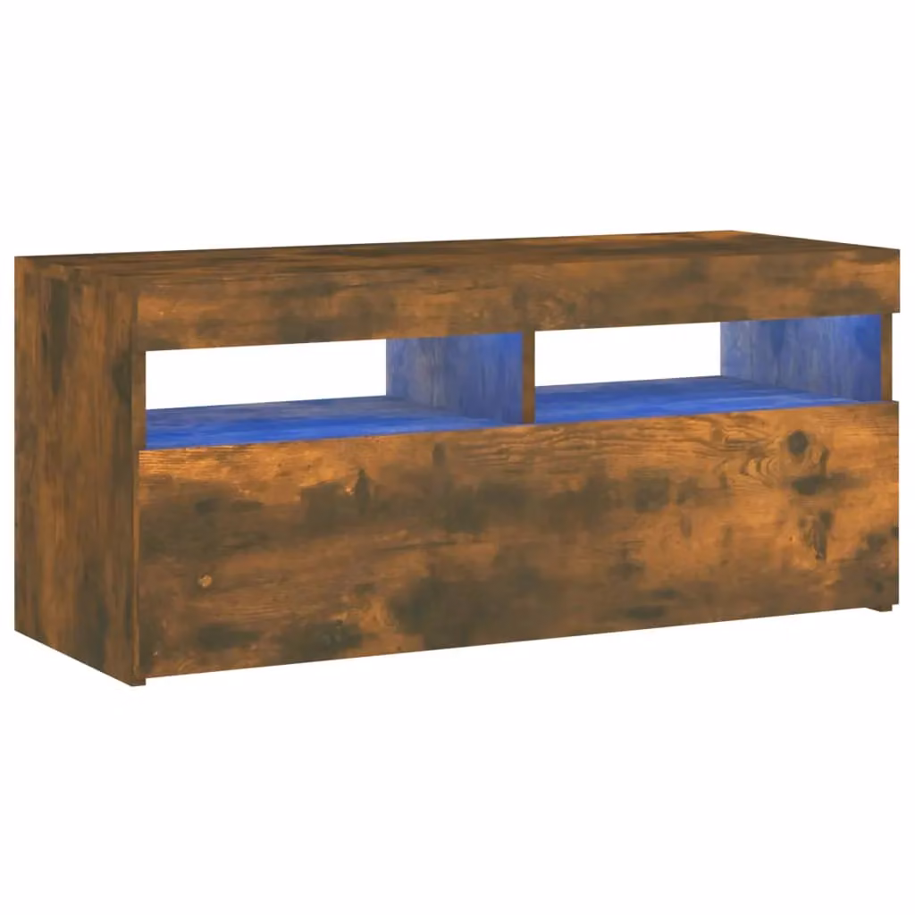 Berkfield Home Modern TV Cabinet with LED Lights in Smoked Oak Brown, W/D/H: 90 x 35 x 40 cm – 2