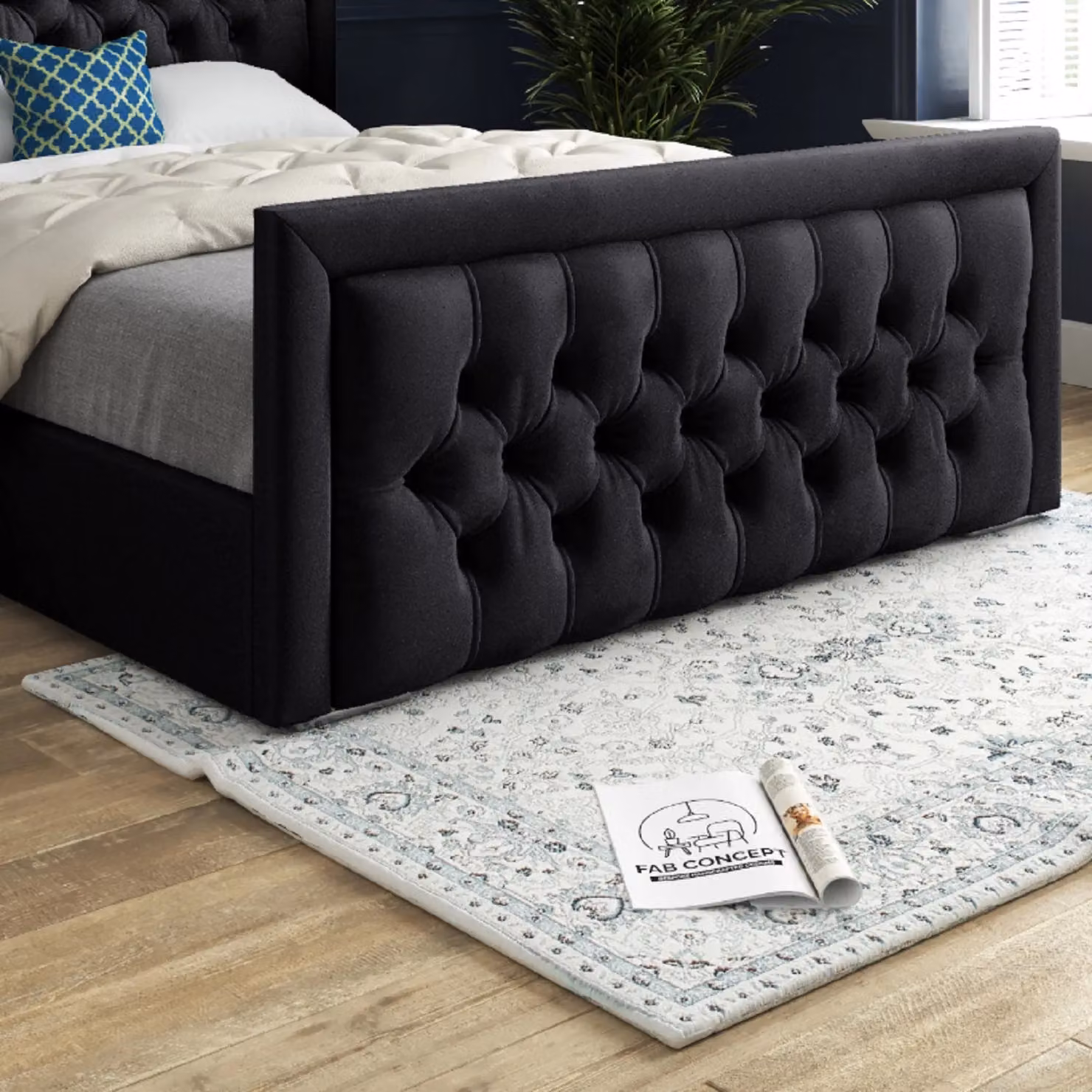 Casani Rovigo Upholstered Velvet Bed Frame in Black, W/D/H: 120 x 137 x 128 cm – 3