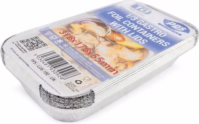 Pack of 10 PPS Silver Metal Foil Gastro Containers with Lids