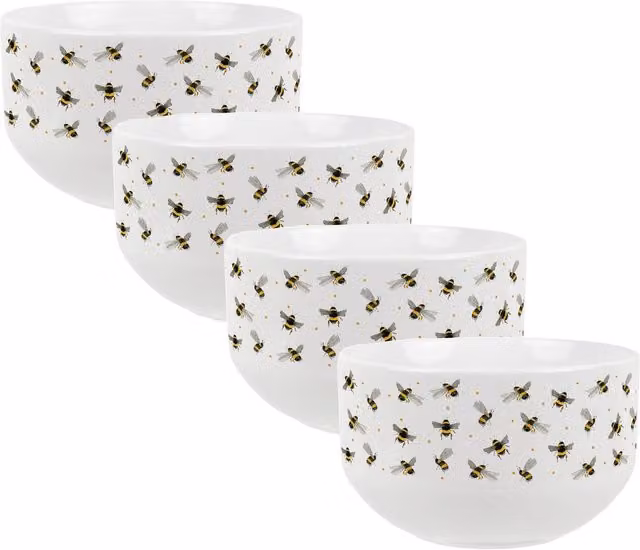 Purely Home Watercolour Bees Ceramic Cereal Bowl in Yellow and White