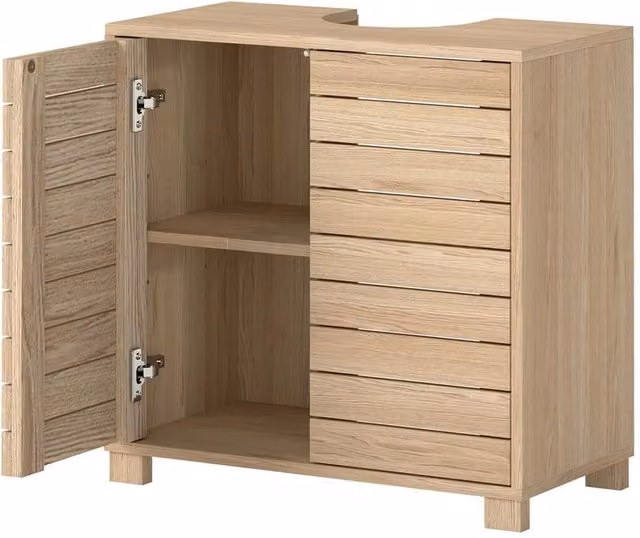 SPETLEK Natural Oak Bathroom Under Sink Vanity Unit with Hinged Doors and Internal Shelves