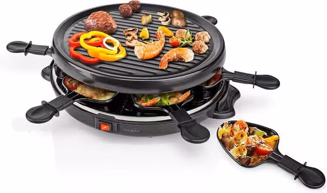 Nedis Raclette Grill in Black with Non-Stick Coating and Cool-Touch Housing