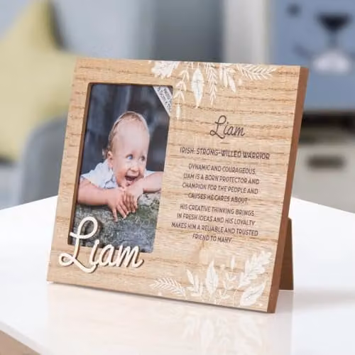 History & Heraldry Pre-personalised Child's Picture Frame, Liam, Brown, W/H: 11 x 8.5 cm