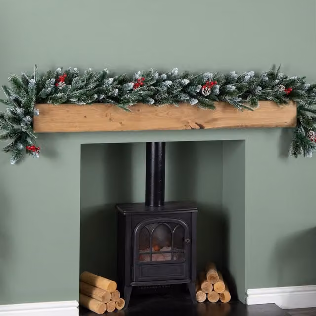 Premier 180 cm Christmas Jersey Garland with Red Berries and Cones in Green and Red – 1