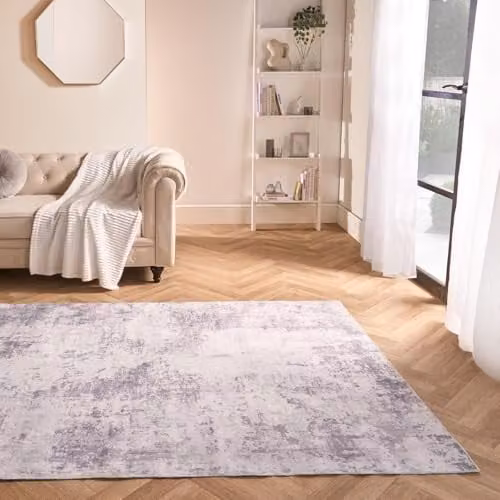 OHS Abstract Modern Washable Rectangular Rug in Grey, W/D: 120 x 170 cm