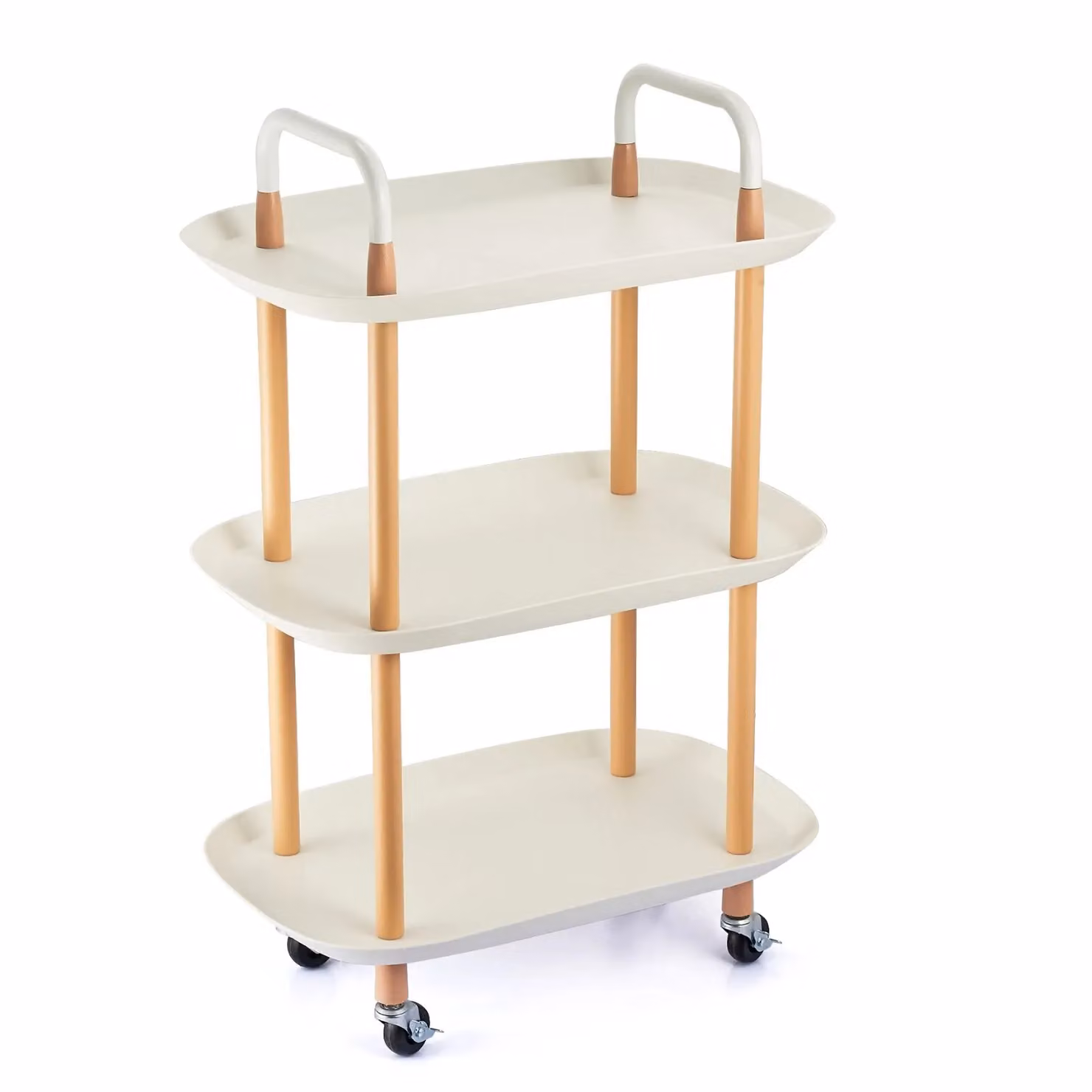 EONLION 3 Tier Beech Wood and Plastic Serving Trolley in White – 2