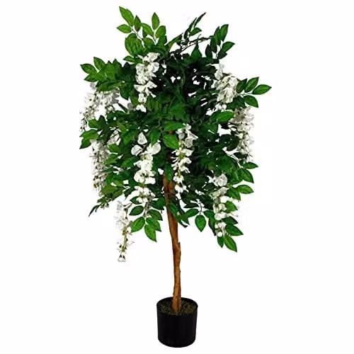 Leaf Design UK Realistic Artificial White Wisteria Tree, Height: 130 cm