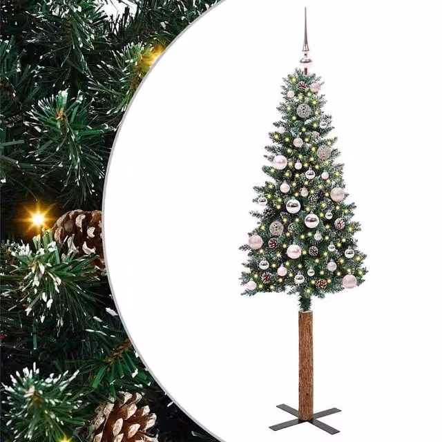 Berkfield Home Slim Christmas Tree with 150 LEDs in Green and White, Height: 150 cm – 1