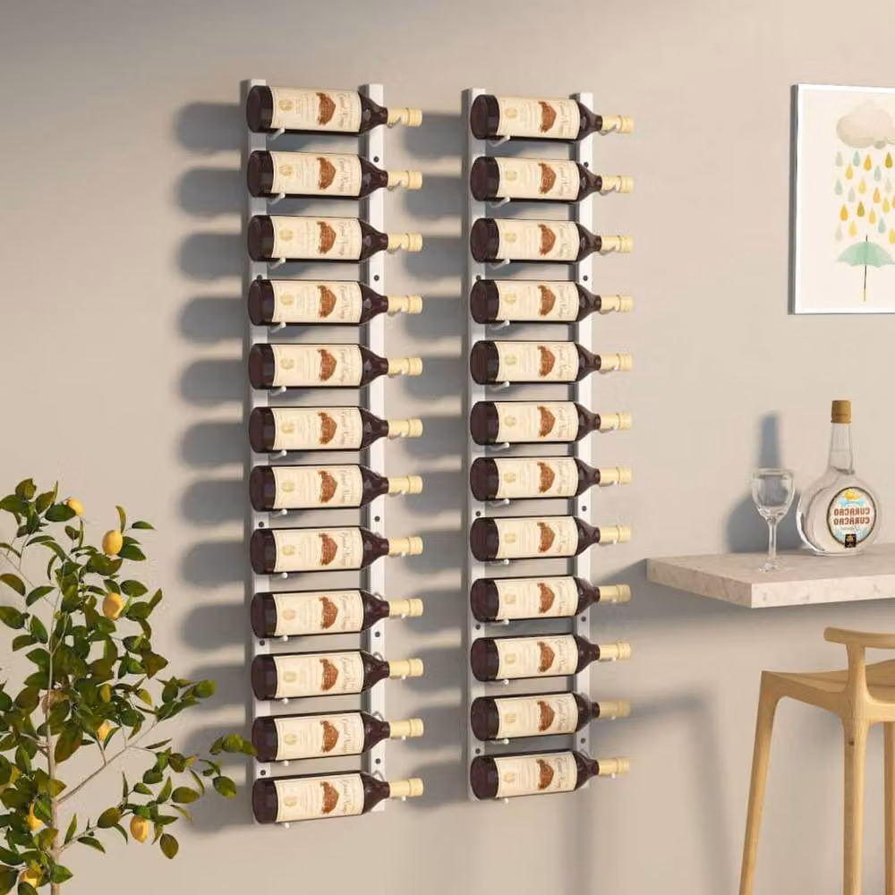 Berkfield Home Wall Mounted Metal Wine Rack for 12 Bottles, 2 Pack, White Matt – 2