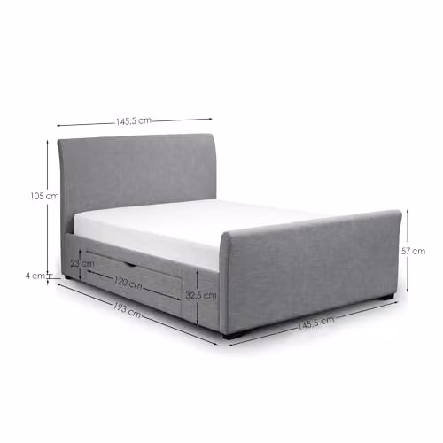 Julian Bowen Capri Upholstered Storage Bed with Drawers in Grey, W: 145 cm, D: 207 cm – 2