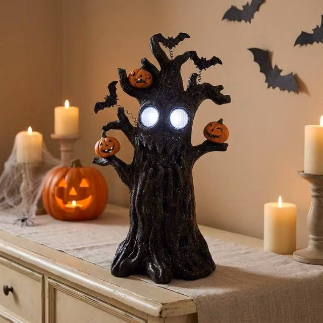 Garden Greatness Multicolour LED Light-Up Pumpkin Bat Tree Ornament for Tabletop Decoration