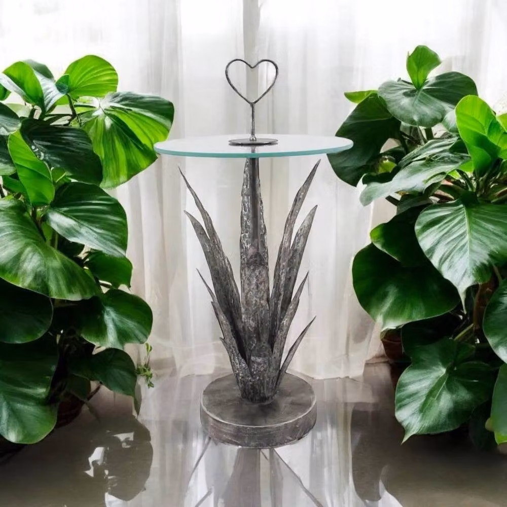 Minster Leaf Design Metal Floral Square Side Table in Matt Grey, W: 40 cm, D: 40 cm, H: 79 cm – 2
