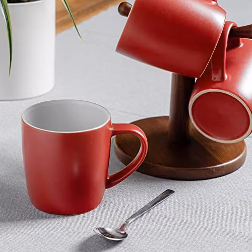 Argon Tableware Matte Red Stoneware Coffee Mugs, 350ml, Pack of 2 – 4